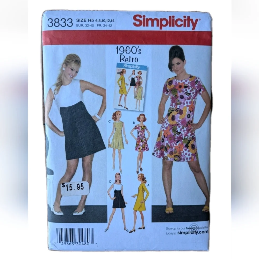 Simplicity 1960s Retro Dress Pattern 3833 UNCUT and NEW Size 6-14 BOGO DEAL